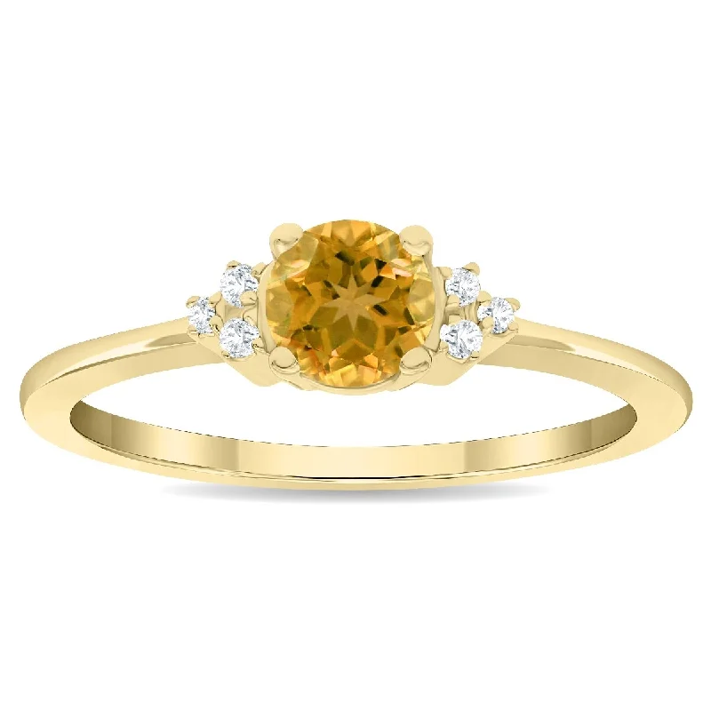 Women's Round Shaped Citrine and Diamond Half Moon Ring in 10K Yellow Gold