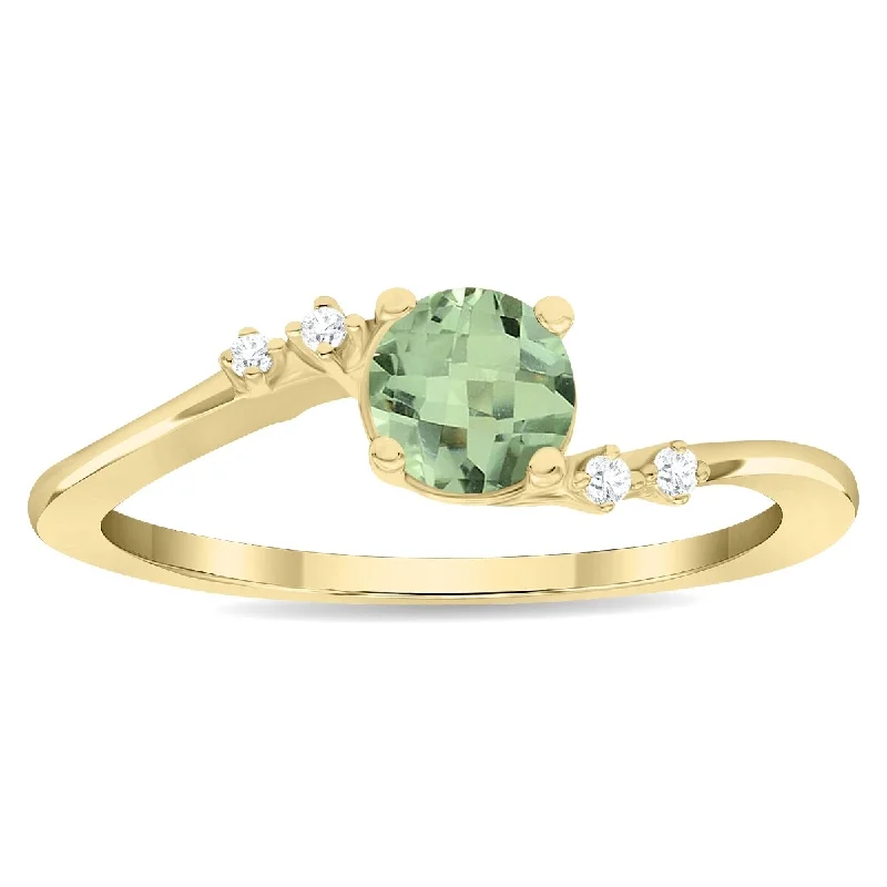 Women's Round Shaped Green Amethyst and Diamond Tierra Ring in 10K Yellow Gold