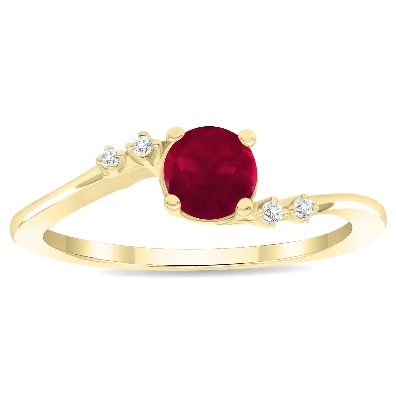 Women's Round Shaped Ruby and Diamond Tierra Ring in 10K Yellow Gold