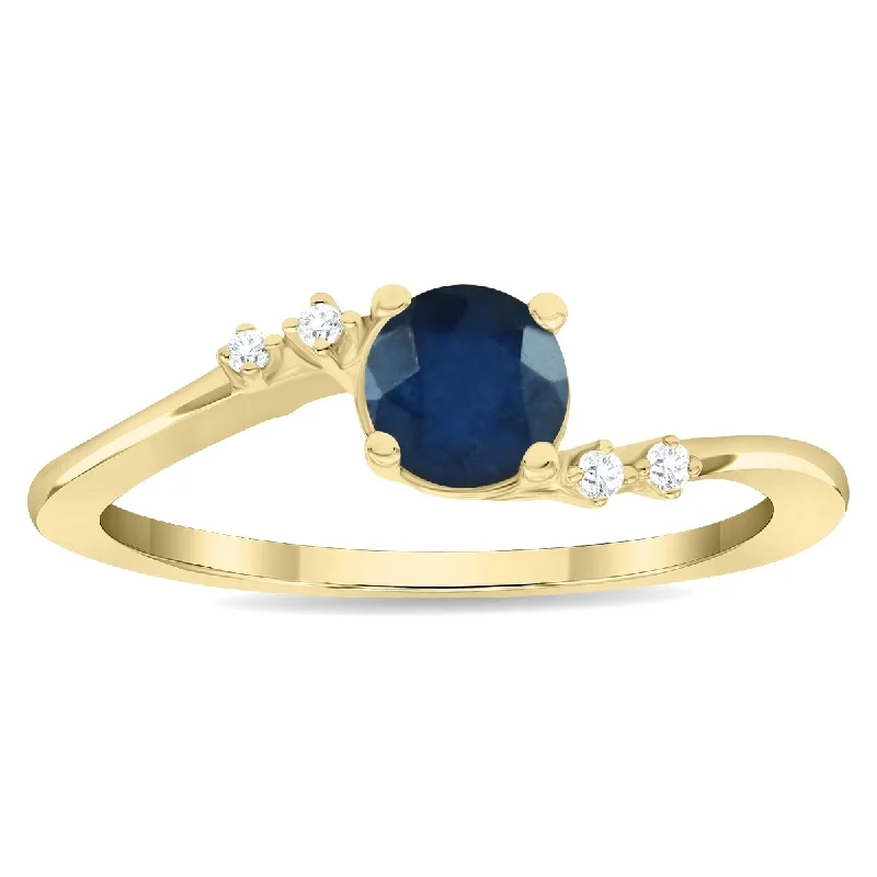 Women's Round Shaped Sapphire and Diamond Tierra Ring in 10K Yellow Gold