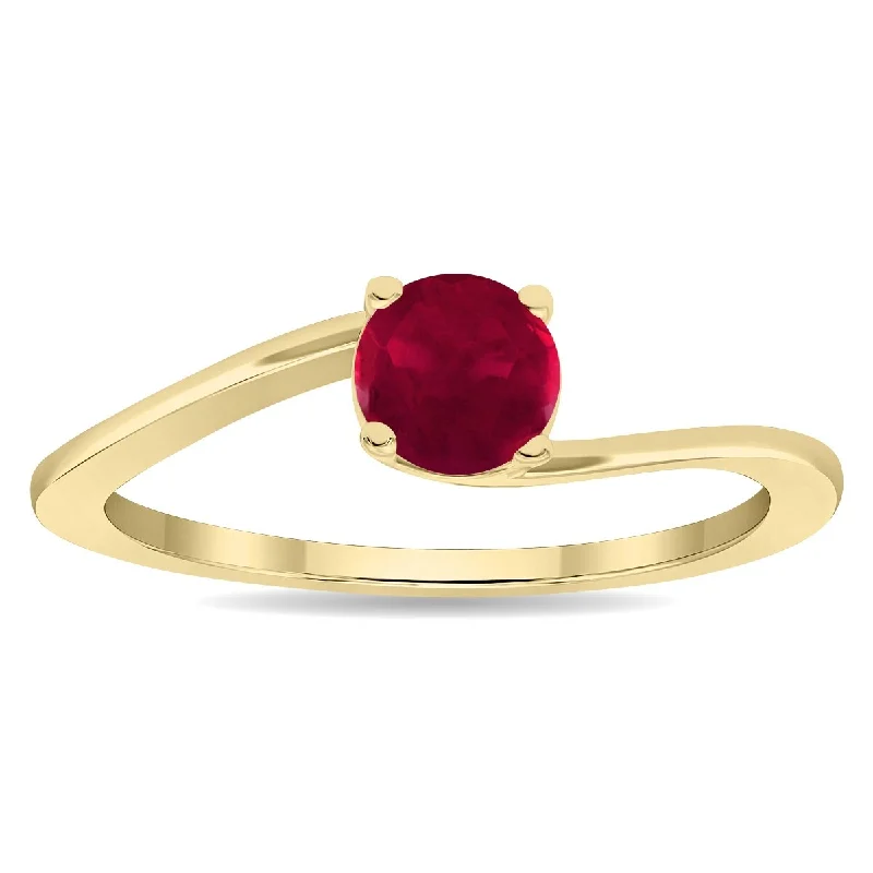 Women's Round Shaped Solitaire Ruby Wave Ring in 10K Yellow Gold