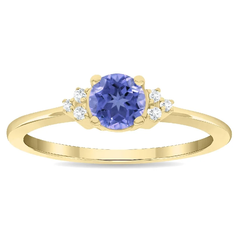 Women's Round Shaped Tanzanite and Diamond Half Moon Ring in 10K Yellow Gold