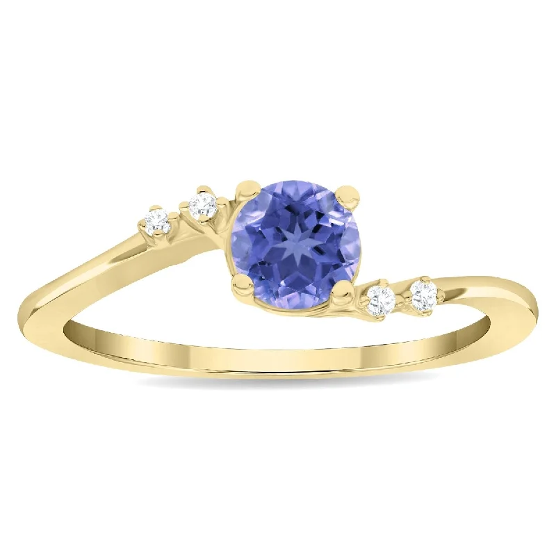 Women's Round Shaped Tanzanite and Diamond Tierra Ring in 10K Yellow Gold