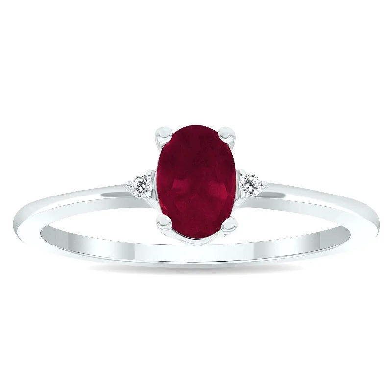 Women's Ruby and Diamond Classic Band in 10K White Gold