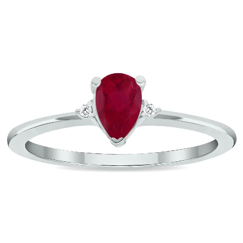 Women's Ruby and Diamond Classic Band in 10K White Gold