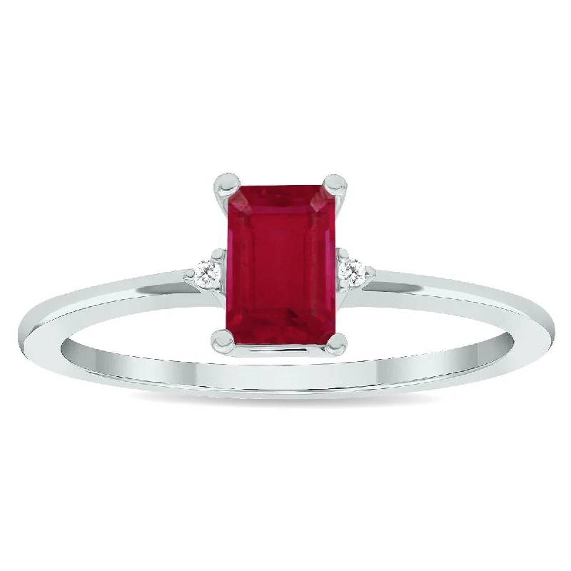 Women's Ruby and Diamond Classic Band in 10K White Gold