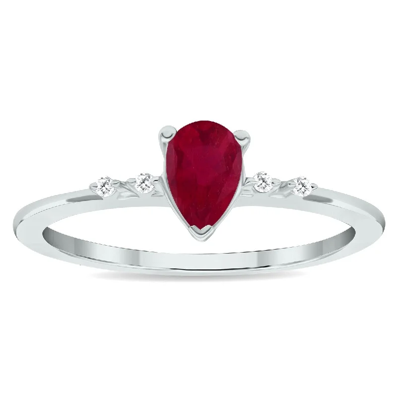 Women's Ruby and Diamond Sparkle Ring in 10K White Gold