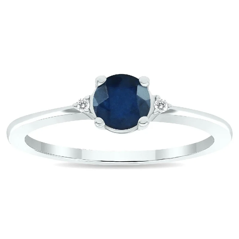 Women's Sapphire and Diamond Classic Band in 10K White Gold