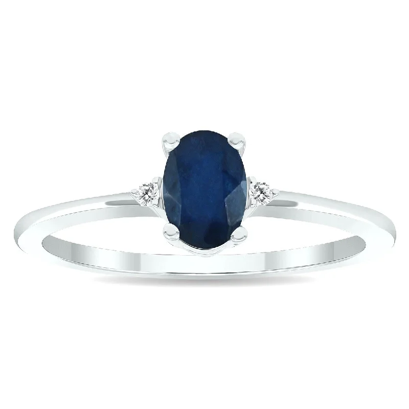 Women's Sapphire and Diamond Classic Band in 10K White Gold