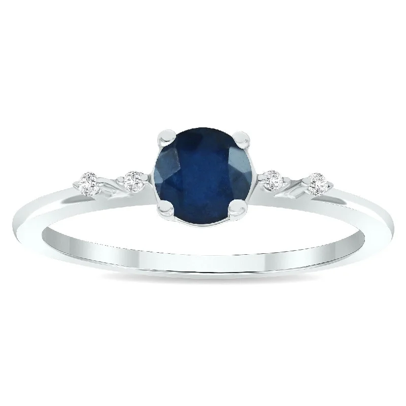 Women's Sapphire and Diamond Sparkle Ring in 10K White Gold