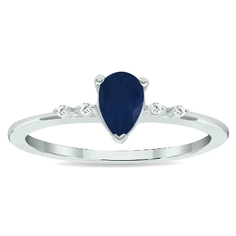 Women's Sapphire and Diamond Sparkle Ring in 10K White Gold