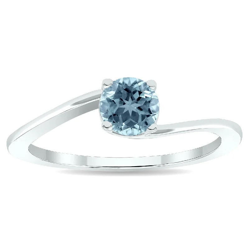 Women's Solitaire Aquamarine Wave Ring in 10K White Gold