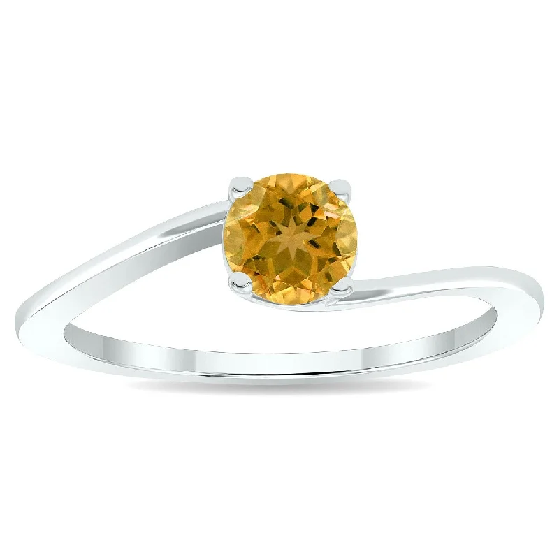 Women's Solitaire Citrine Wave Ring in 10K White Gold