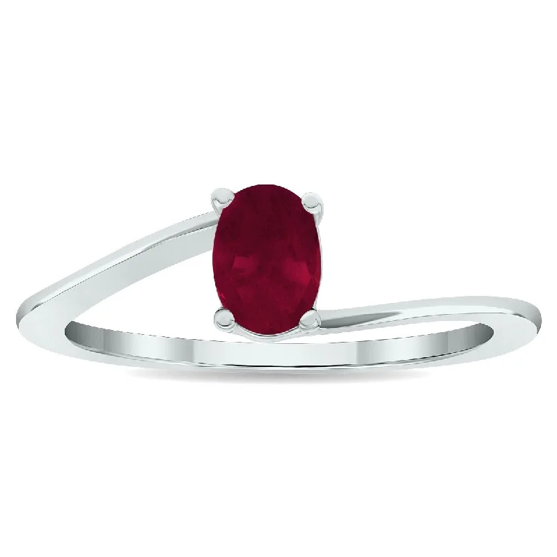 Women's Solitaire Ruby Wave Ring in 10K White Gold