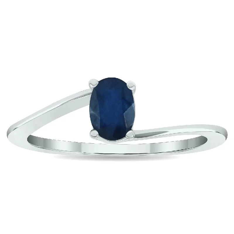 Women's Solitaire Sapphire Wave Ring in 10K White Gold