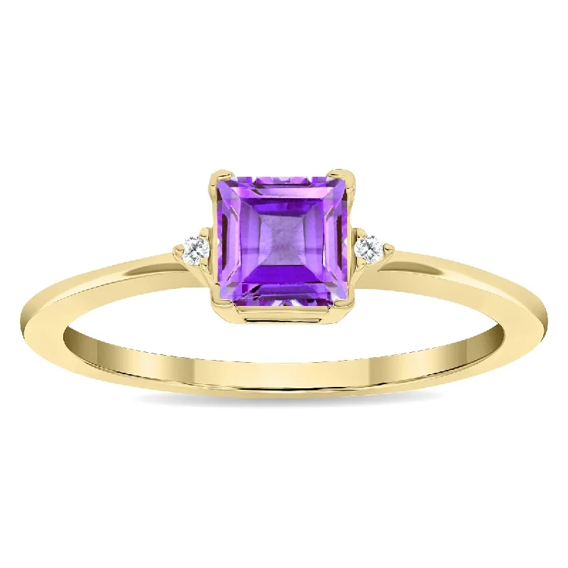 Women's Square Shaped Amethyst and Diamond Classic Band in 10K Yellow Gold