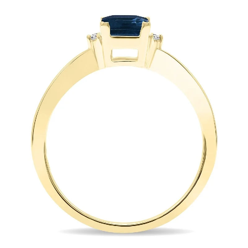 Women's Square Shaped Sapphire and Diamond Classic Band in 10K Yellow Gold