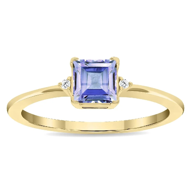 Women's Square Shaped Tanzanite and Diamond Classic Band in 10K Yellow Gold